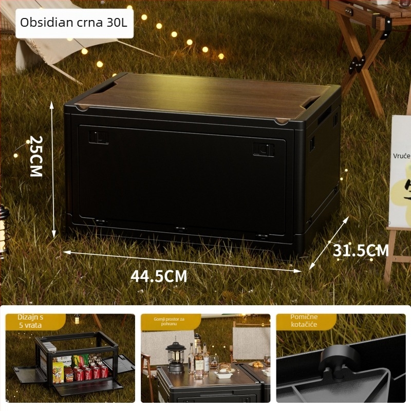 Kutija za pohranu u industrijskom stilu, sklopiva organizator s drvenim poklopcem za grickalice i igračke, kapacitet 50–60 L; Materijal: density board + PP; S kotačićima; Model 2003