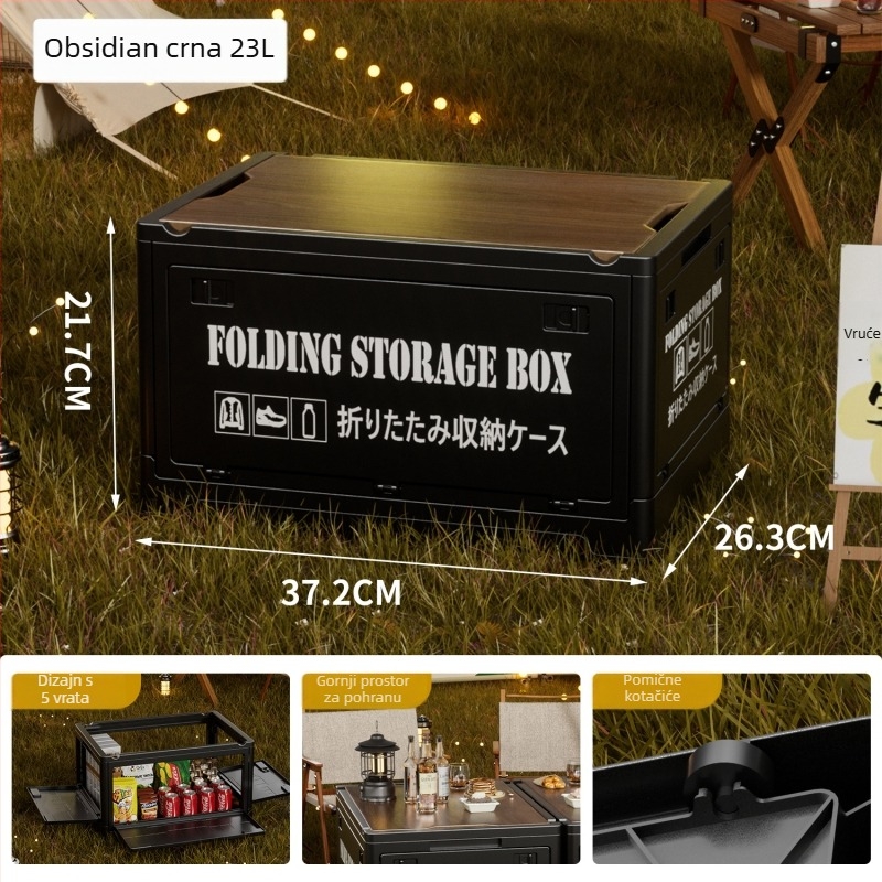 Kutija za pohranu u industrijskom stilu, sklopiva organizator s drvenim poklopcem za grickalice i igračke, kapacitet 50–60 L; Materijal: density board + PP; S kotačićima; Model 2003