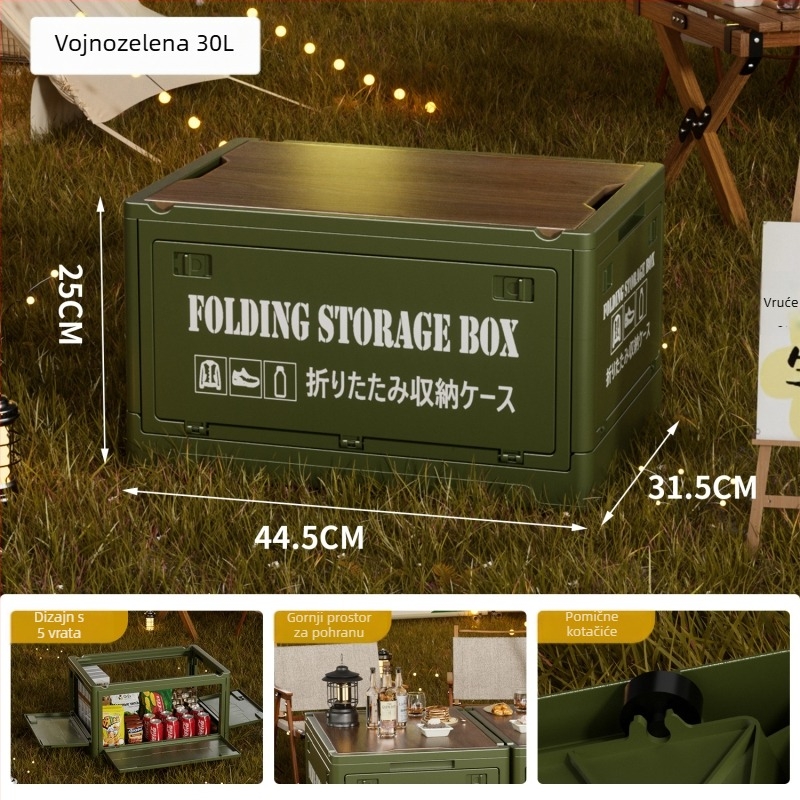 Kutija za pohranu u industrijskom stilu, sklopiva organizator s drvenim poklopcem za grickalice i igračke, kapacitet 50–60 L; Materijal: density board + PP; S kotačićima; Model 2003