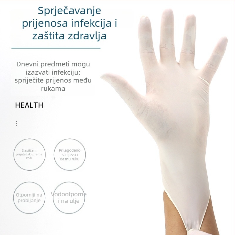 Jednokratne lateks rukavice, protuklizne, prozirni uzorak, uobičajena debljina, otisnut logotip
