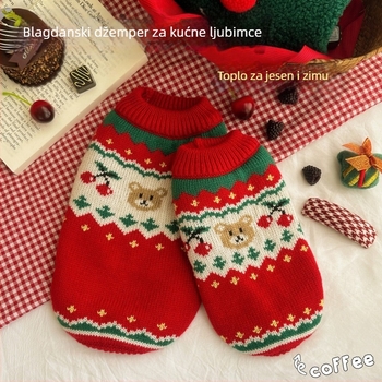 Božićni džemper za kućne ljubimce s motivom trešnje, za male pse i mačke, topao za jesen-zimu sezonu