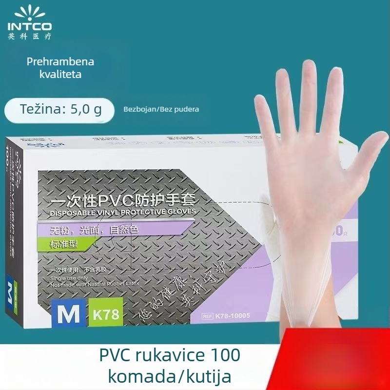 Jednokratne PVC rukavice za hranu i ugostiteljstvo, prozirne, kutija-dispenzer, prehrambena kvaliteta