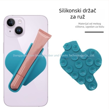 Držač za telefon s ružom i balzamom za usne, silikon‑držač u obliku srca s usisnom čašicom