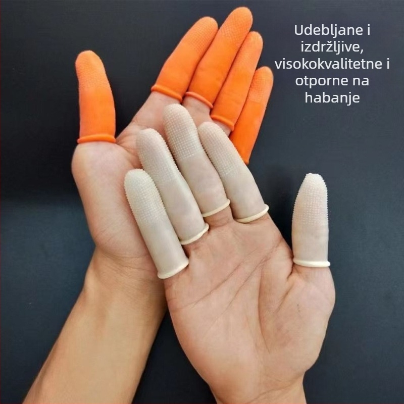 Jednokratni latex prstni navlačnik s protukliznom teksturom i otporne na habanje čestice, narančasta boja, debeli zaštitni prst