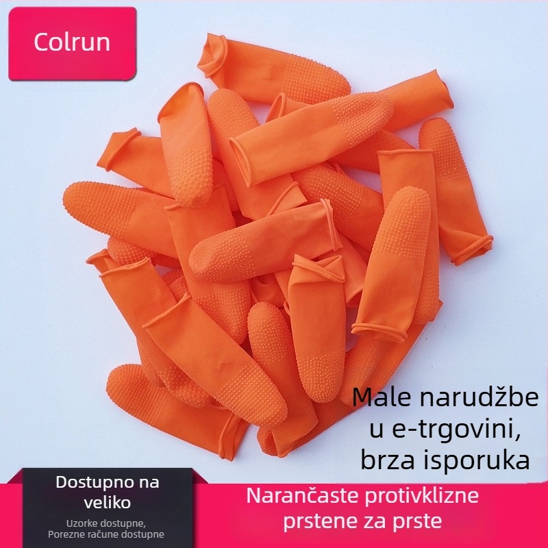 Jednokratni latex prstni navlačnik s protukliznom teksturom i otporne na habanje čestice, narančasta boja, debeli zaštitni prst