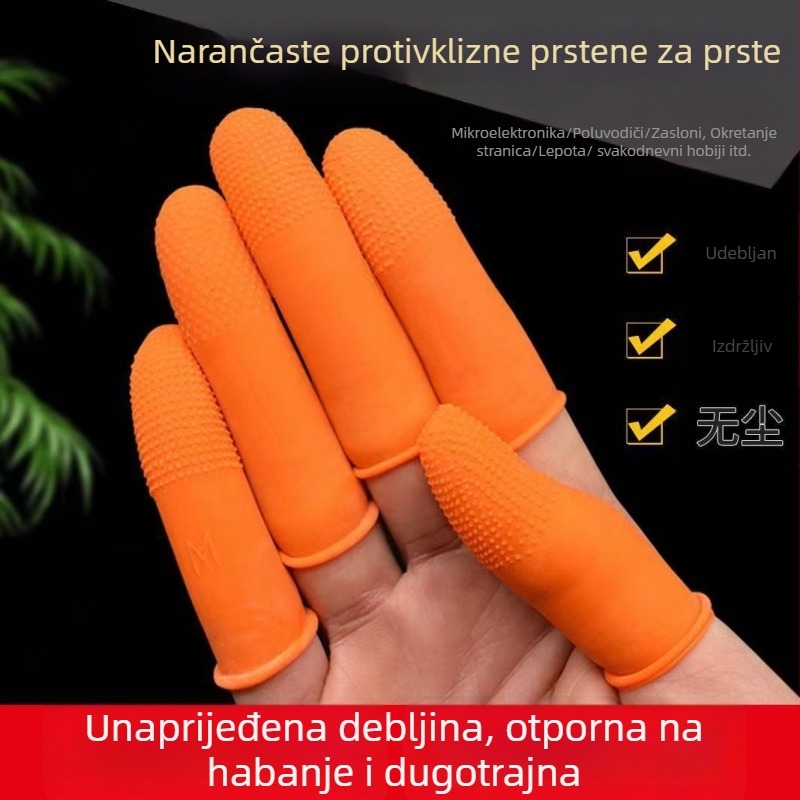 Jednokratni latex prstni navlačnik s protukliznom teksturom i otporne na habanje čestice, narančasta boja, debeli zaštitni prst