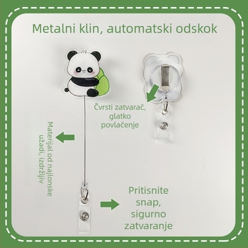 Akrilni klip za ID karticu s automatskim povlačenjem i gumbom za povlačenje; pogodan za liječnike i medicinske sestre; moguć ispis logotipa; nosivost 0,1 kg