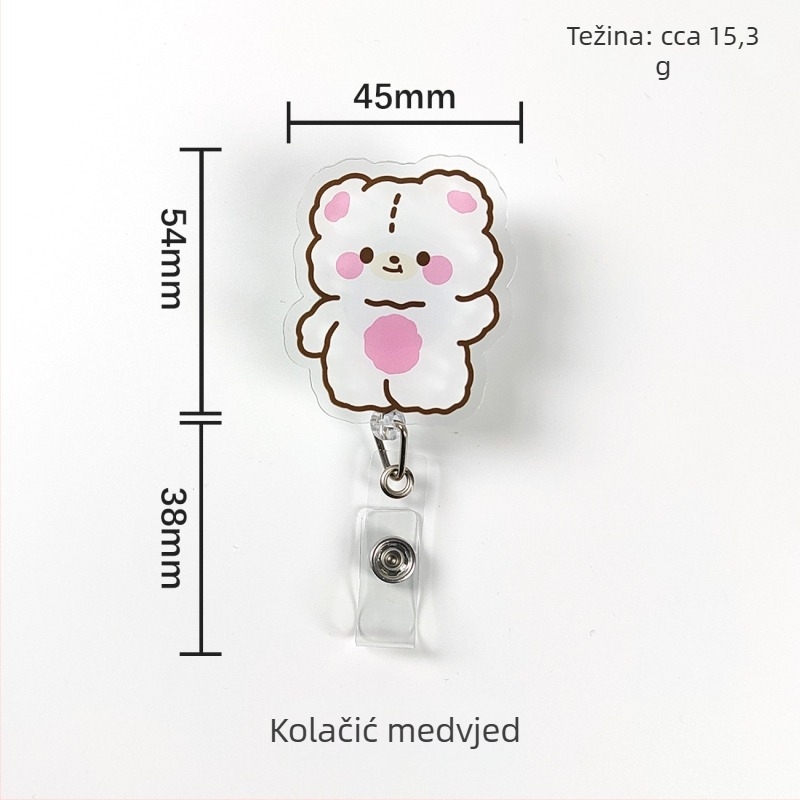 Akrilni klip za ID karticu s automatskim povlačenjem i gumbom za povlačenje; pogodan za liječnike i medicinske sestre; moguć ispis logotipa; nosivost 0,1 kg