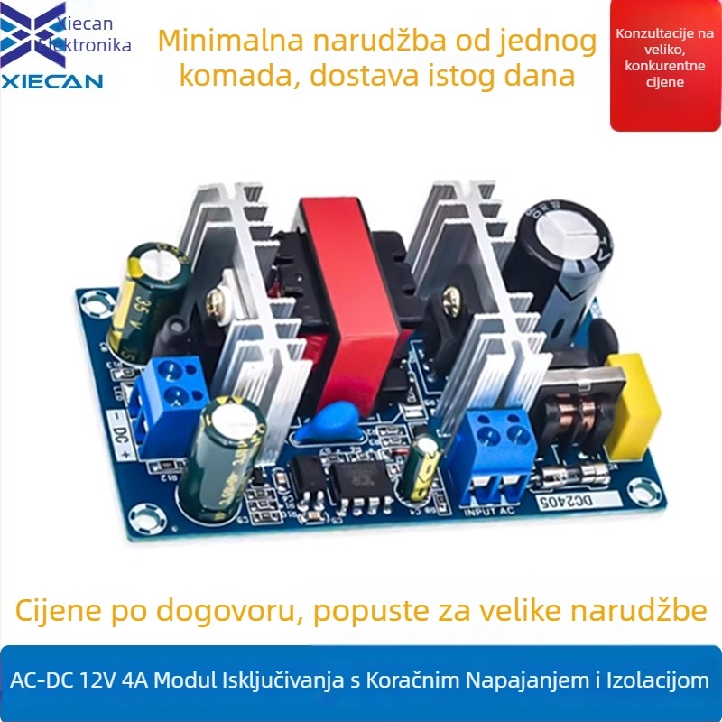 Izolirani napajni modul AC-DC, izlaz 12V 4A, 50W, zaštita od preopterećenja i prenaponskog napona, niska potrošnja