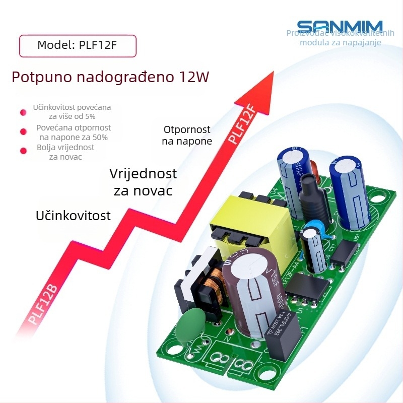12V prekidački napajanje modul, AC-DC izolacija, stabilizirani izlaz 5V, 12W, ulaz 220V na 5V, komunikacijsko sučelje