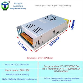 AC-DC prekidačko napajanje, serija DC110V, do 16A visoke snage, učinkovitost 90%
