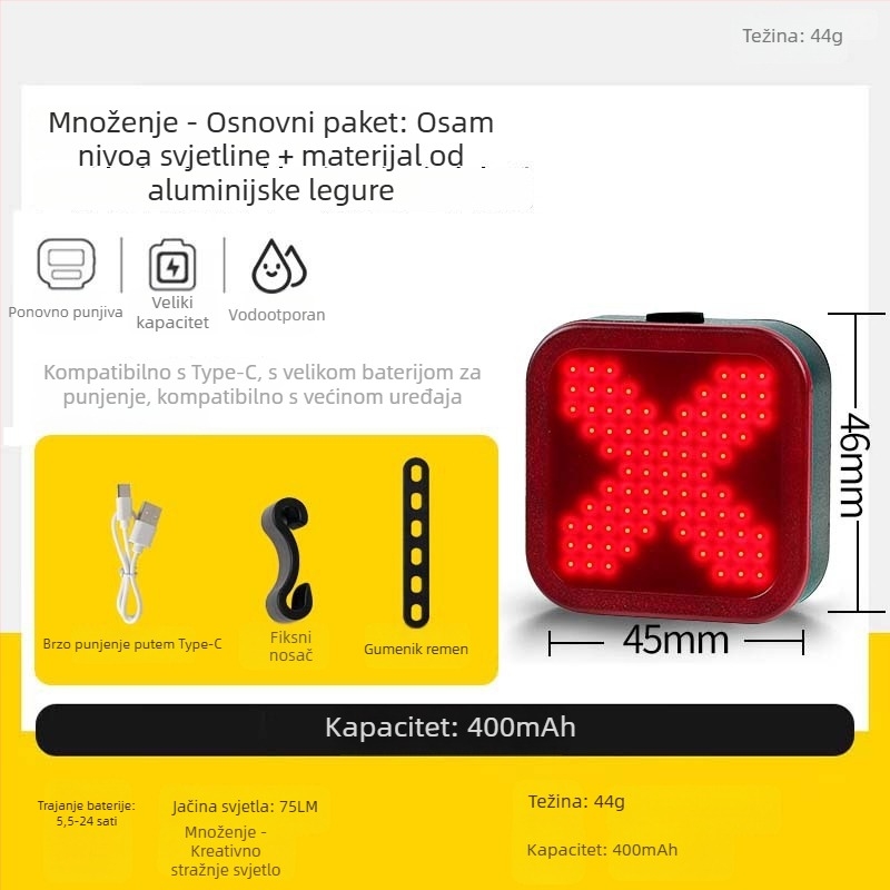 Stražnja svjetla za planinski bicikl, aluminijska legura, kreativan dizajn, svjetlo upozorenja za noćnu vožnju, Span speed/kuasu