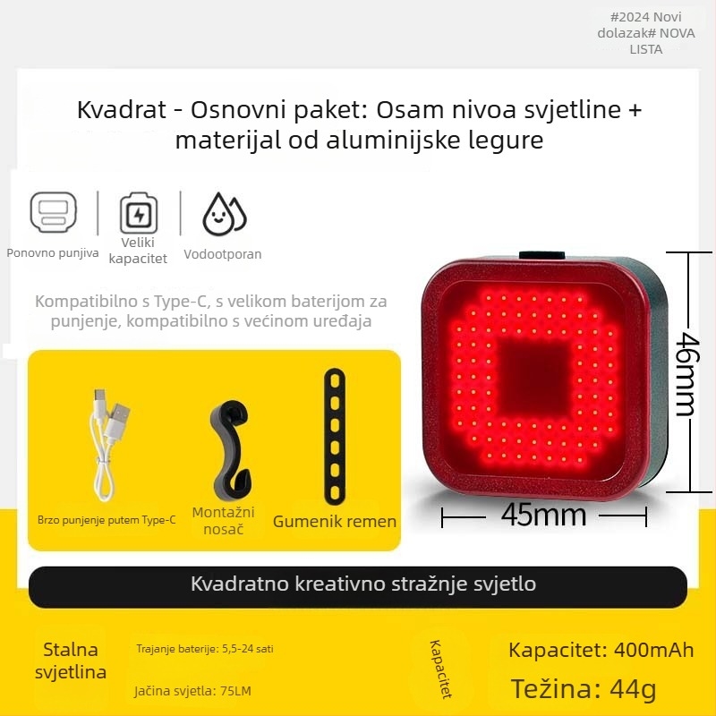 Stražnja svjetla za planinski bicikl, aluminijska legura, kreativan dizajn, svjetlo upozorenja za noćnu vožnju, Span speed/kuasu