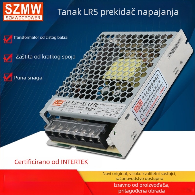 SZMW ultra-tanko industrijsko napajanje s pretvaračem, 100W, izlaz 12V/24V, ulaz 100-240VAC, učinkovitost 85%