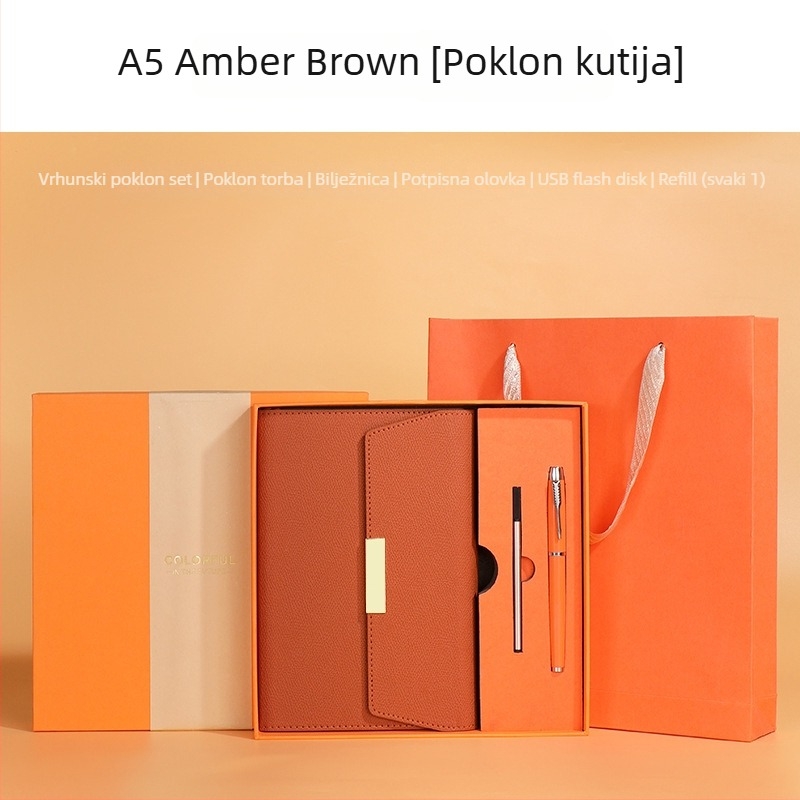 Set bilježnica s umjetnom kožom, žičano povezivanje, Dowling papir 80 g, 100–200 stranica, poslovni ured stil, personalizirani poklon paket