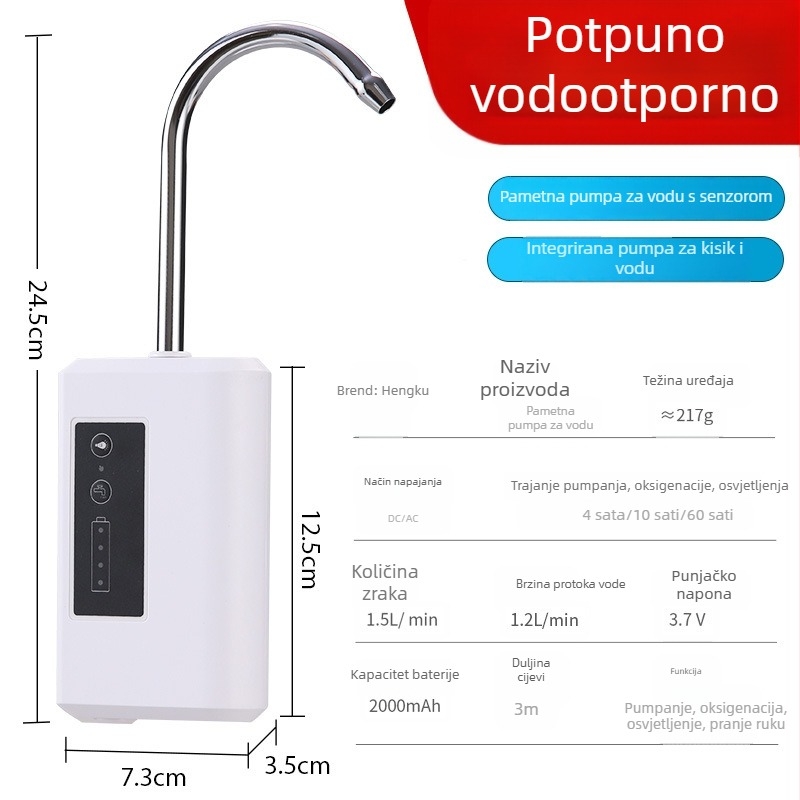 Hengku Pametni senzor za vodu za ribolov s oksigenacijom i pumpom za pranje ruku – potpuno vodootporna vanjska električna pumpa