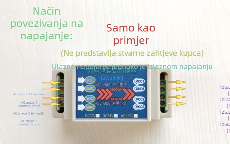 Modul automatskog prebacivanja napajanja s dvostrukim ulazom i dvostrukim izlazom, 12/24/220V, napajanje s prebacivanjem