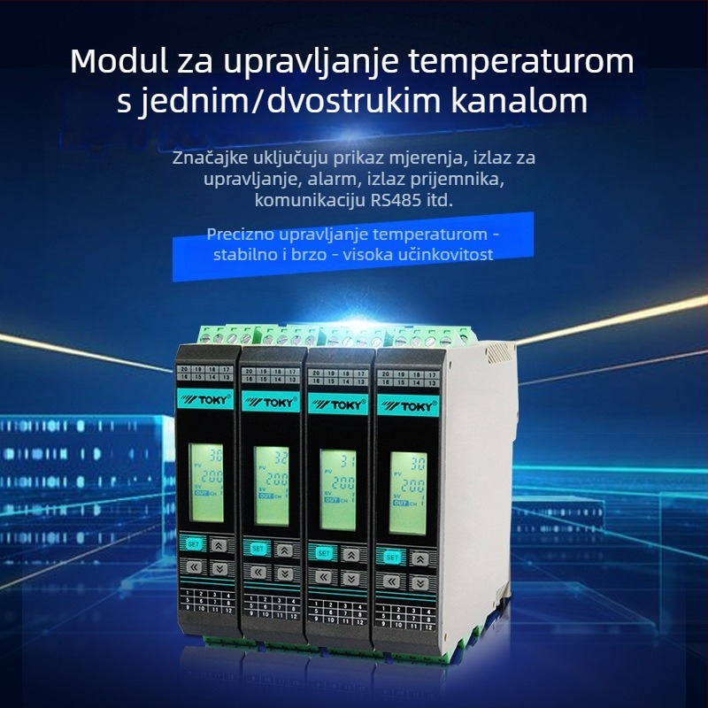 Dvosmjerni modul termostata za tračni nosač GTE2-RC28/RC20/SC28-T/R, napajanje 100–240 VAC/DC, točnost ±0.5%, raspon -50 do 1200