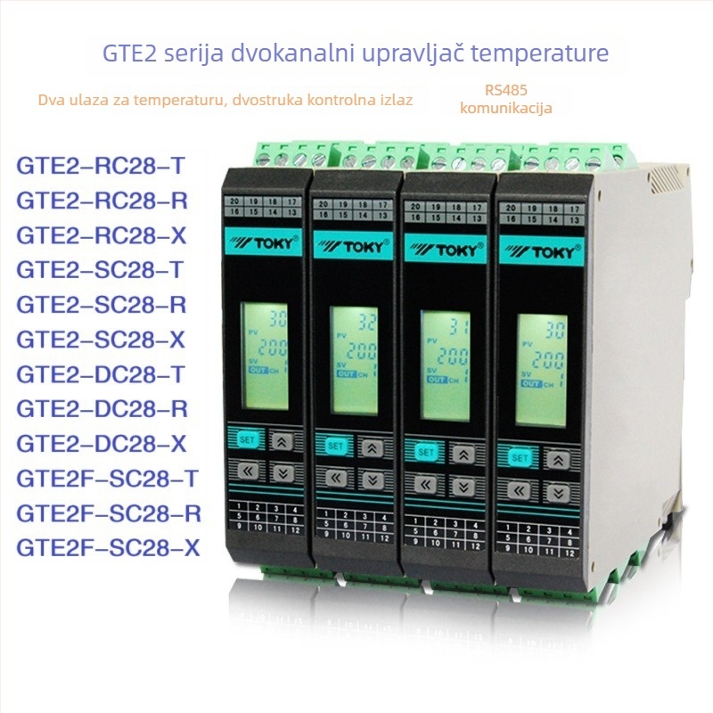 Dvosmjerni modul termostata za tračni nosač GTE2-RC28/RC20/SC28-T/R, napajanje 100–240 VAC/DC, točnost ±0.5%, raspon -50 do 1200