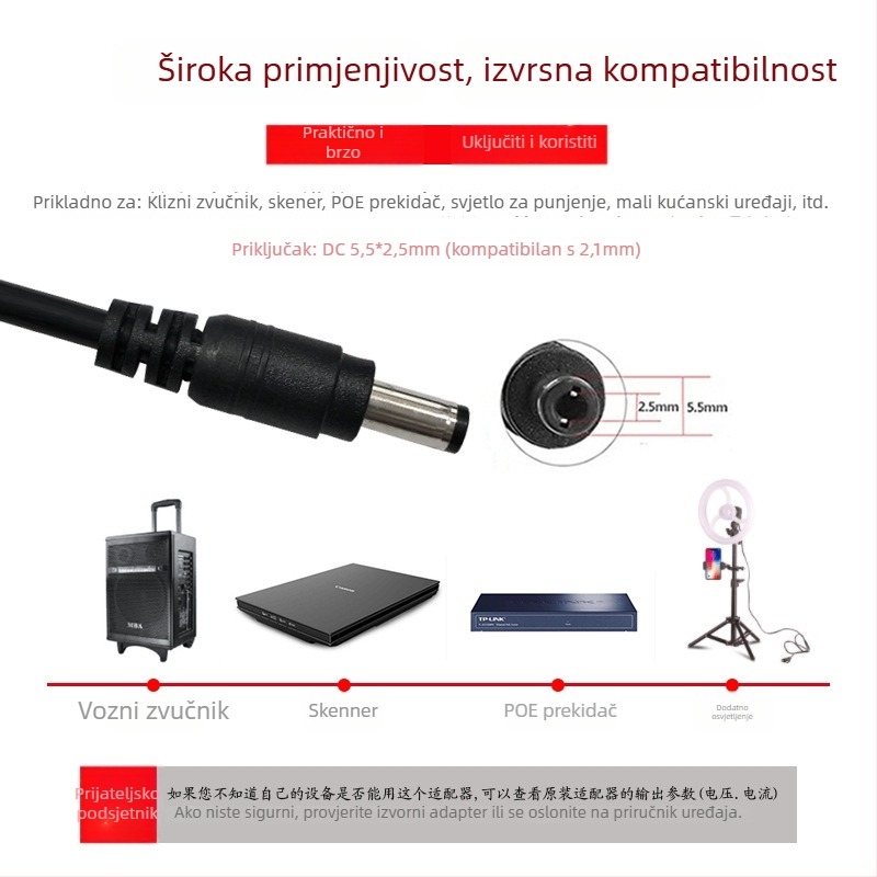 Napajanje s prekidačem 15V 5A za LCD monitor, 75W, ulaz 100-240V, 50/60 Hz, učinkovitost 85%