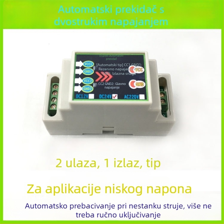 Automatski prekidač dvostrukog napajanja, 12/24V DC i 220V AC, 10A, izlaz 2-u-1