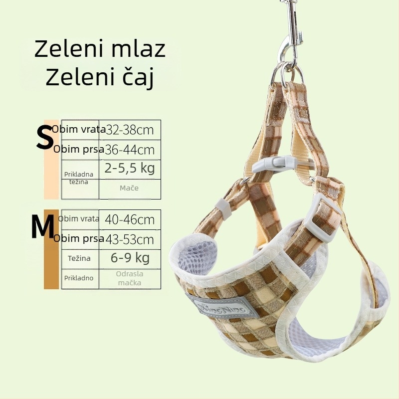 Prsni harnes za male pse s kariranim uzicom