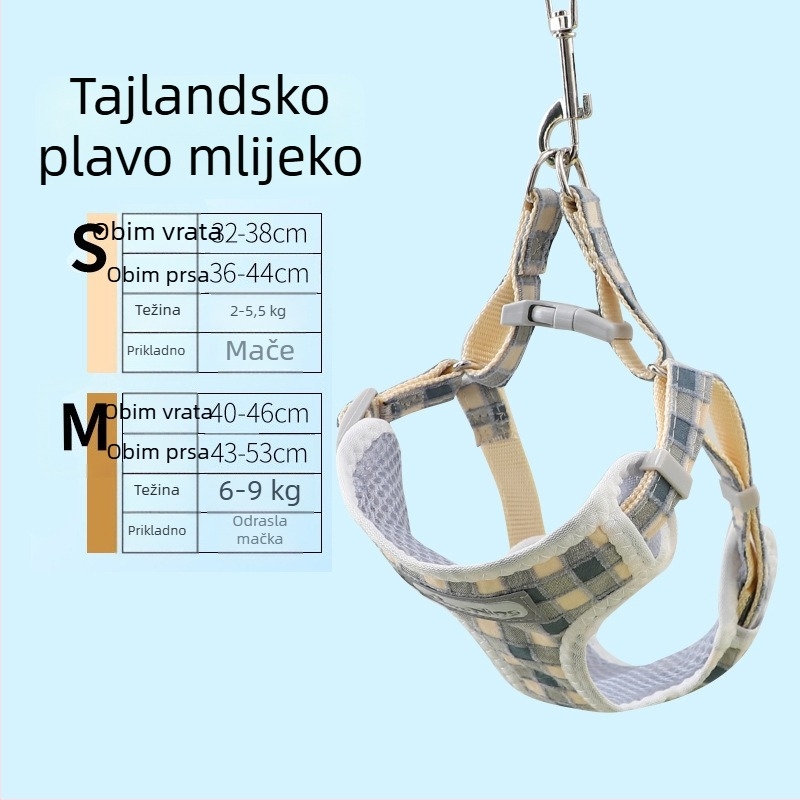 Prsni harnes za male pse s kariranim uzicom