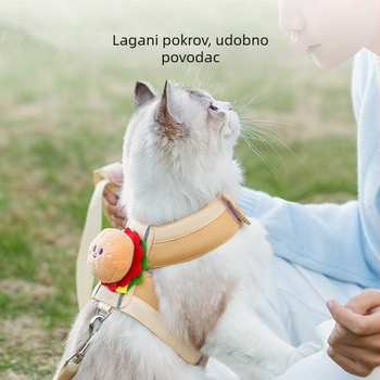 Pluširana igračka hamburger i pomfrit za mačke, pojas za mačke s vodilicom, Velcro zatvarač, prozračan i otporan na habanje