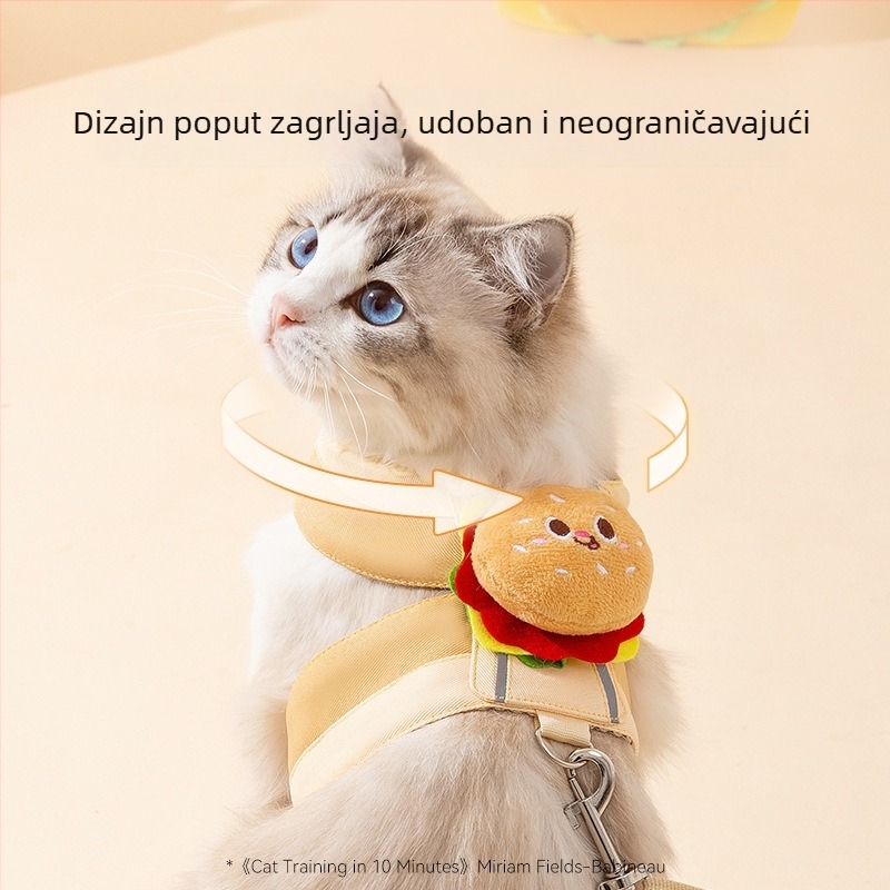 Pluširana igračka hamburger i pomfrit za mačke, pojas za mačke s vodilicom, Velcro zatvarač, prozračan i otporan na habanje