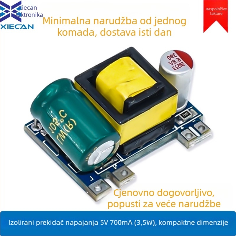 Izolirani AC-DC modul napajanja sa step-down konverzijom, izlaz 5V 0,7A (3,5W), zaštita od preopterećenja i kratkog spoja