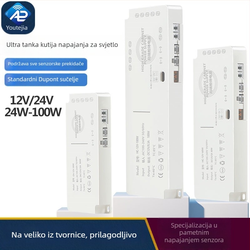 AC/DC napajanje za rasvjetu ormarića s PWM-om - Ulaz: 100-240V AC • Izlaz: 5V DC • Snaga: 24-100W
