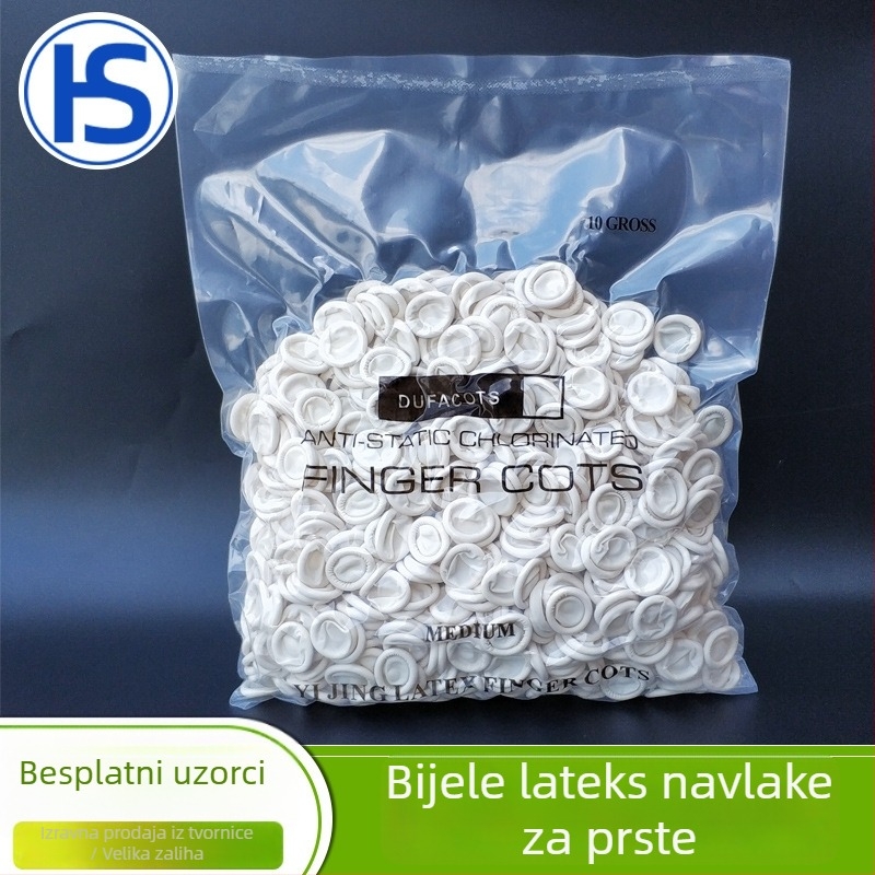 Antistatične, jednokratne latex navlake za prste, bijele, za manikuru i higijenu
