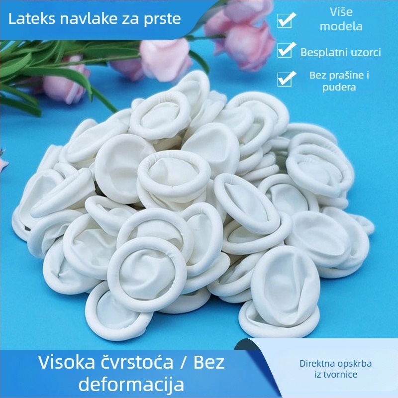 Antistatične, jednokratne latex navlake za prste, bijele, za manikuru i higijenu