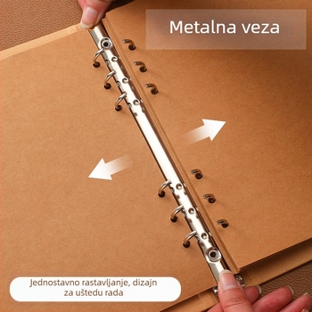 Mingjia HYJ-99 Bilježnica s izmjenjivim stranicama od kraft papira, 4 rupe za umetke, 20 listova, otisnut logotip, prilagodljivo