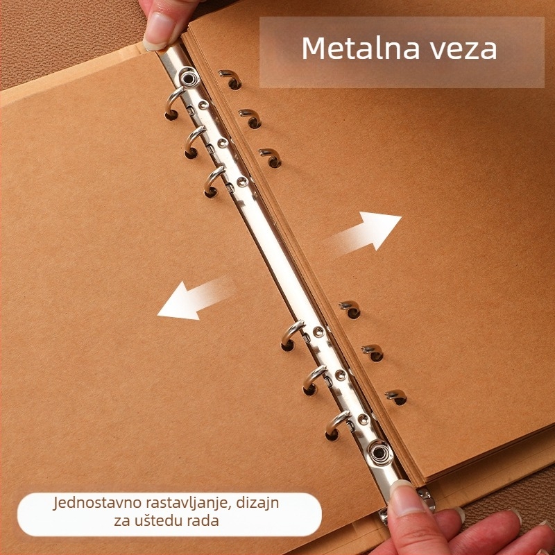 Mingjia HYJ-99 Bilježnica s izmjenjivim stranicama od kraft papira, 4 rupe za umetke, 20 listova, otisnut logotip, prilagodljivo