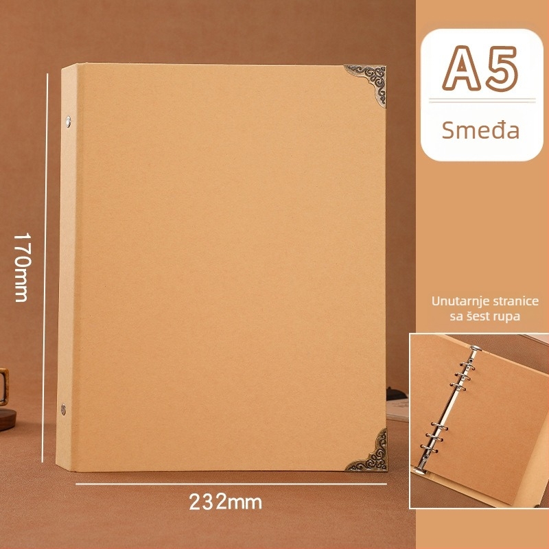 Mingjia HYJ-99 Bilježnica s izmjenjivim stranicama od kraft papira, 4 rupe za umetke, 20 listova, otisnut logotip, prilagodljivo