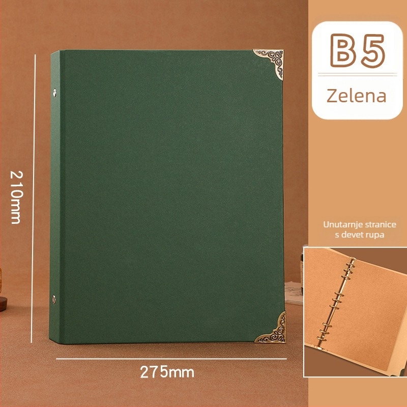 Mingjia HYJ-99 Bilježnica s izmjenjivim stranicama od kraft papira, 4 rupe za umetke, 20 listova, otisnut logotip, prilagodljivo