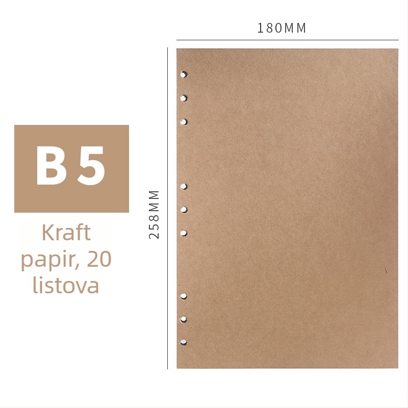Mingjia HYJ-99 Bilježnica s izmjenjivim stranicama od kraft papira, 4 rupe za umetke, 20 listova, otisnut logotip, prilagodljivo