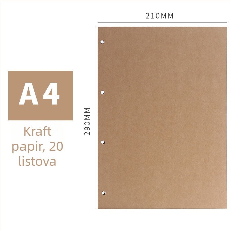 Mingjia HYJ-99 Bilježnica s izmjenjivim stranicama od kraft papira, 4 rupe za umetke, 20 listova, otisnut logotip, prilagodljivo