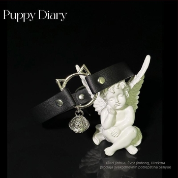 Kožni mačji ogrlica sa zvoncem i setom povodca