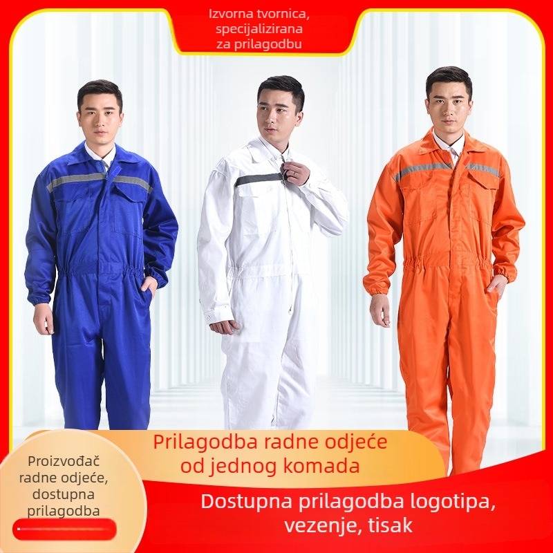 Muške kamuflažne kombinezoni, udoban slobodan kroj, jedinstveni radni kombinezon od pamuk–polyester smjese s poliester podstavom; otporne na zaprljanje i dekontaminaciju; pogodno za zavarivanje, farbanje, popravak strojeva i uzgoj.