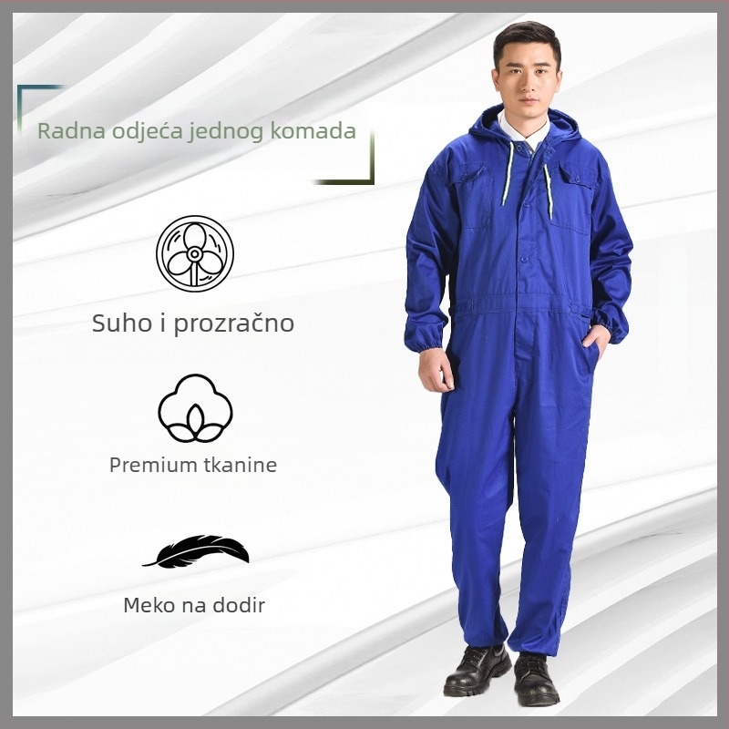 Muške kamuflažne kombinezoni, udoban slobodan kroj, jedinstveni radni kombinezon od pamuk–polyester smjese s poliester podstavom; otporne na zaprljanje i dekontaminaciju; pogodno za zavarivanje, farbanje, popravak strojeva i uzgoj.