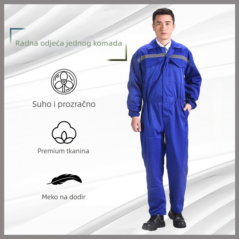 Muške kamuflažne kombinezoni, udoban slobodan kroj, jedinstveni radni kombinezon od pamuk–polyester smjese s poliester podstavom; otporne na zaprljanje i dekontaminaciju; pogodno za zavarivanje, farbanje, popravak strojeva i uzgoj.