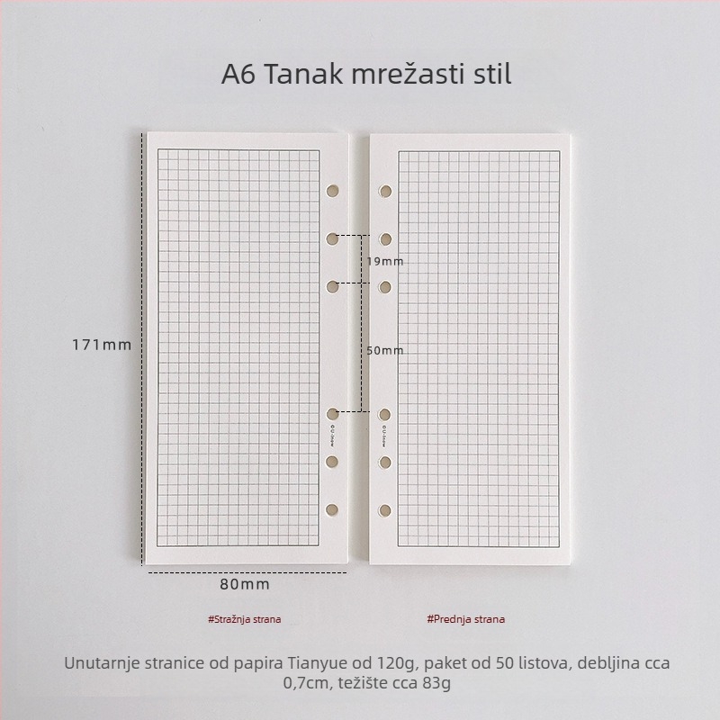 Planer s listovima za slobodno listanje i odvojivim unutarnjim stranicama, papir TianYue 120 g, mrežaste i prazne stranice