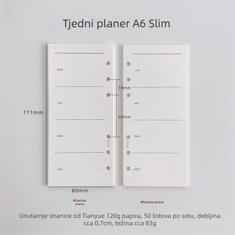 Planer s listovima za slobodno listanje i odvojivim unutarnjim stranicama, papir TianYue 120 g, mrežaste i prazne stranice