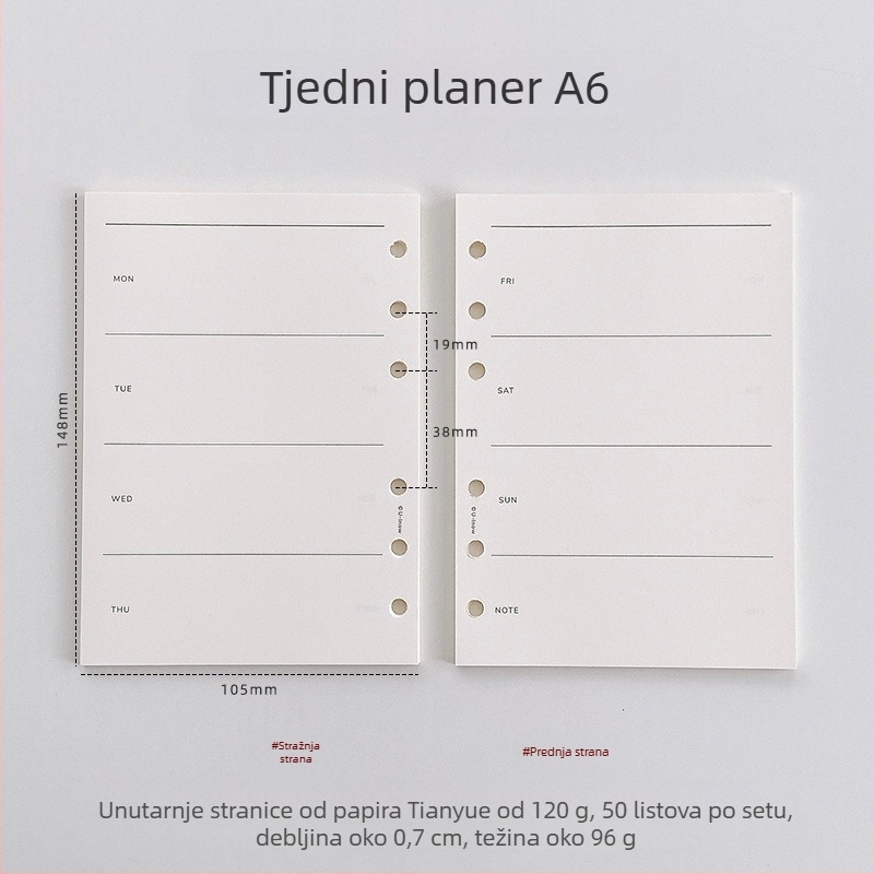 Planer s listovima za slobodno listanje i odvojivim unutarnjim stranicama, papir TianYue 120 g, mrežaste i prazne stranice