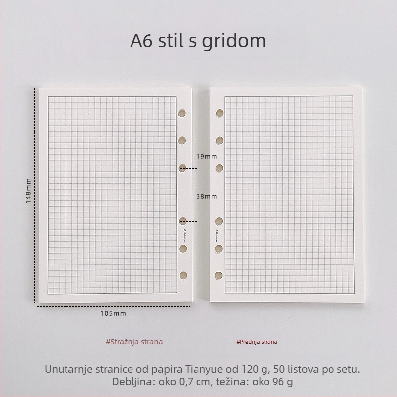 Planer s listovima za slobodno listanje i odvojivim unutarnjim stranicama, papir TianYue 120 g, mrežaste i prazne stranice