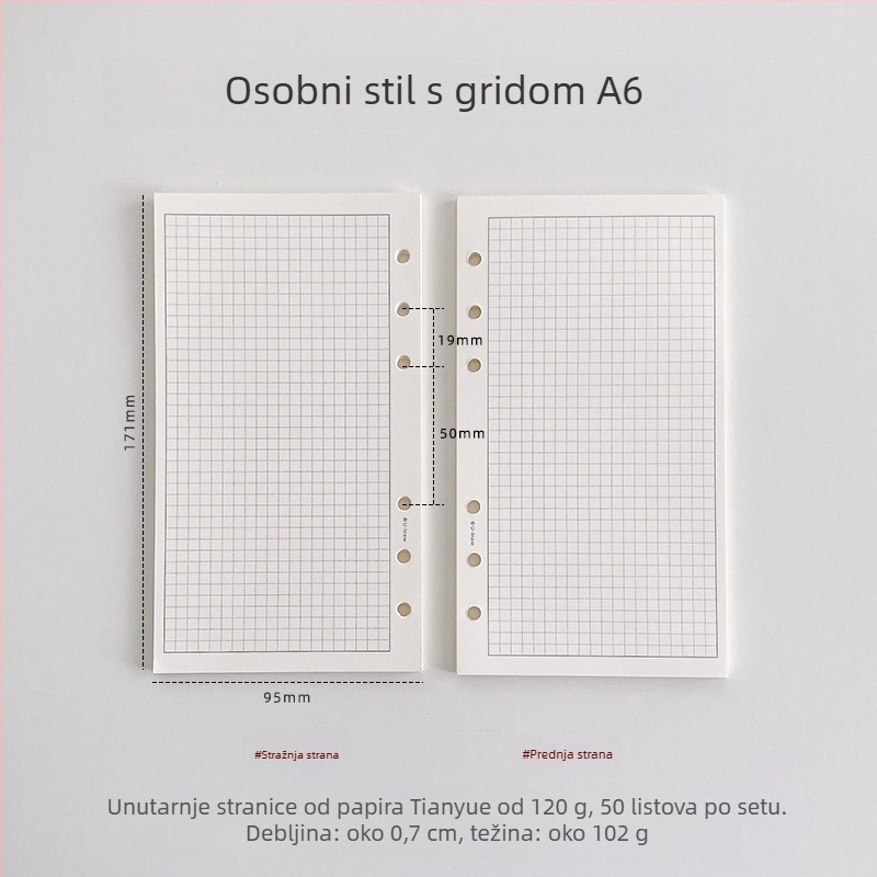Planer s listovima za slobodno listanje i odvojivim unutarnjim stranicama, papir TianYue 120 g, mrežaste i prazne stranice