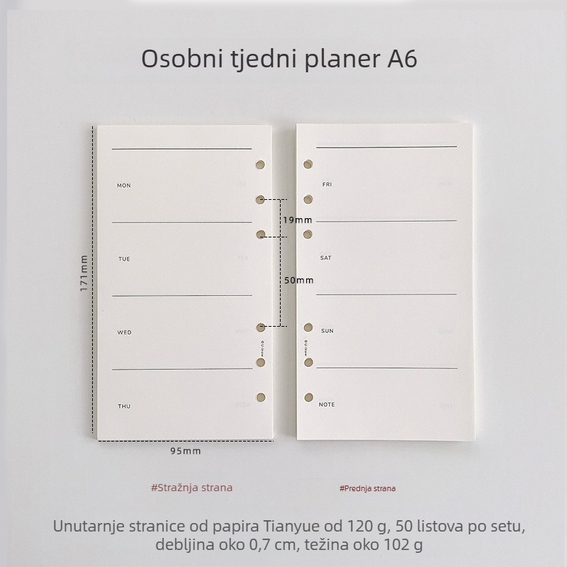 Planer s listovima za slobodno listanje i odvojivim unutarnjim stranicama, papir TianYue 120 g, mrežaste i prazne stranice