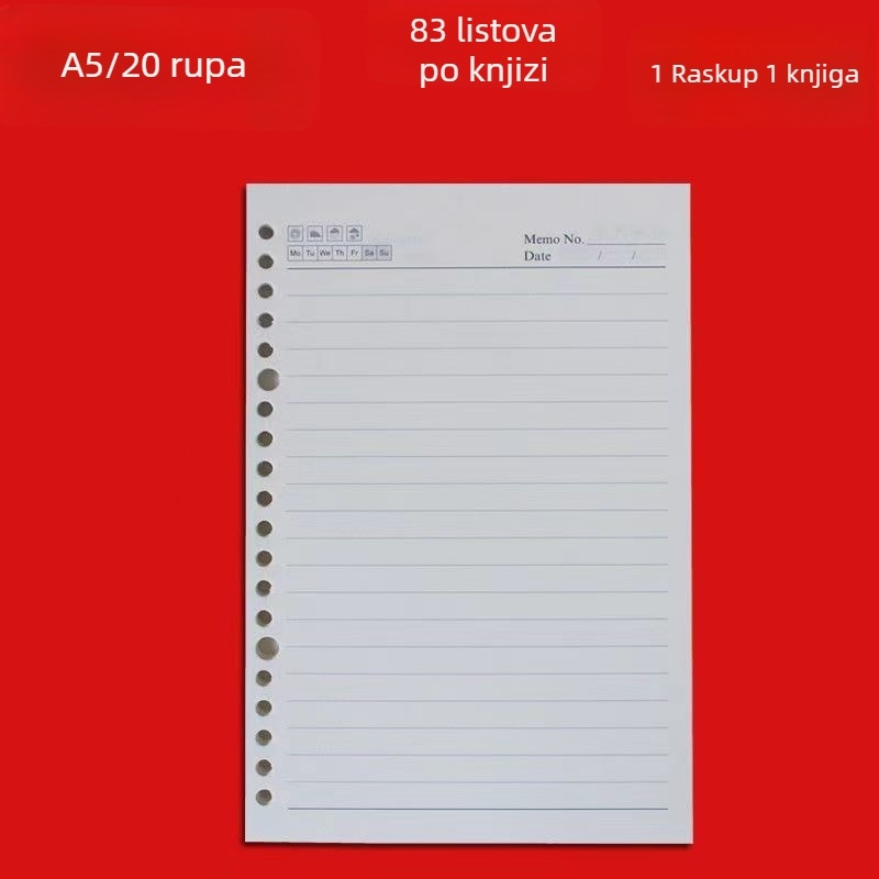 A5 unutarnje stranice sa 6 rupa — zamjenski jezgrom za bilježnice s listovima